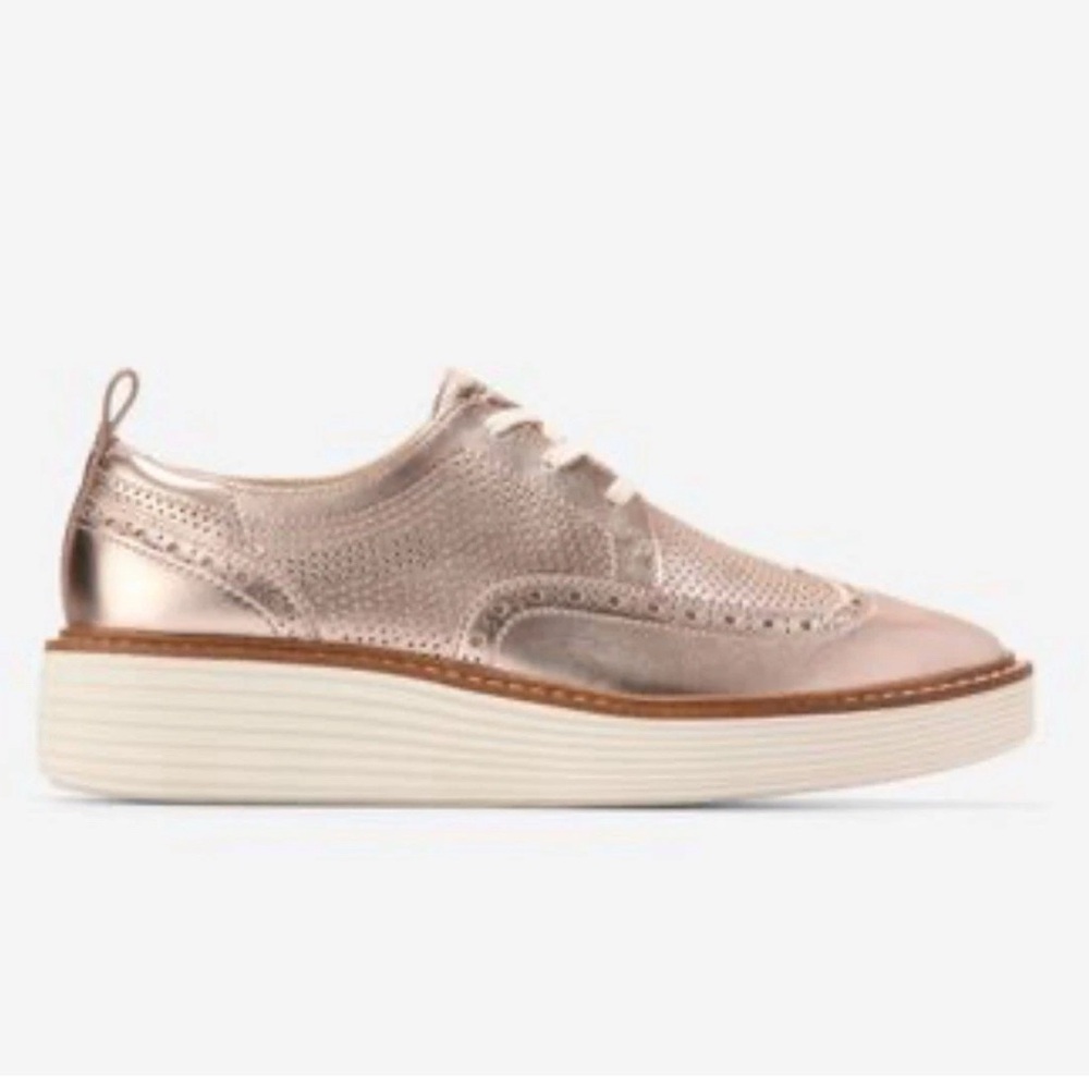 Cole Haan Women's Rose Gold Oxford Original Grand Platform Wingtip